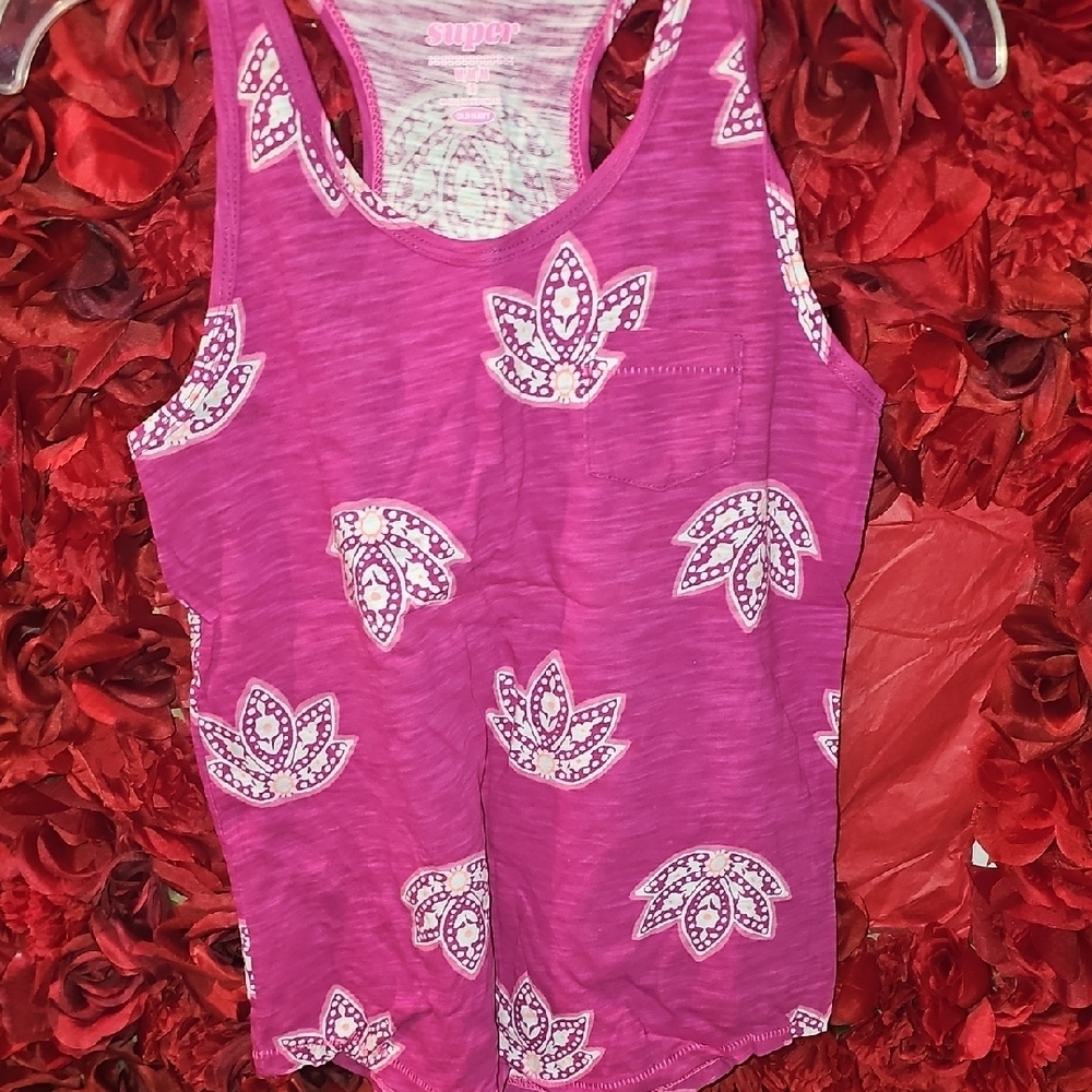Old Navy Girls Pink and White Floral Design Tank Top Size Medium 8